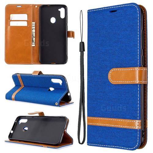 Jeans Cowboy Denim Leather Wallet Case for Samsung Galaxy A11 - Sapphire