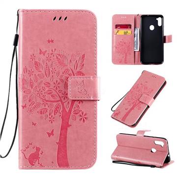 Embossing Butterfly Tree Leather Wallet Case for Samsung Galaxy A11 - Pink