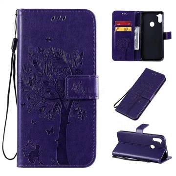 Embossing Butterfly Tree Leather Wallet Case for Samsung Galaxy A11 - Purple