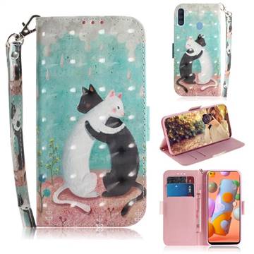 Black and White Cat 3D Painted Leather Wallet Phone Case for Samsung Galaxy A11