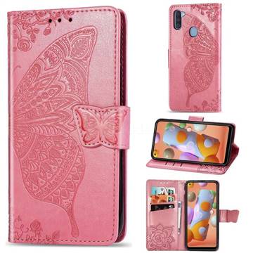 Embossing Mandala Flower Butterfly Leather Wallet Case for Samsung Galaxy A11 - Pink
