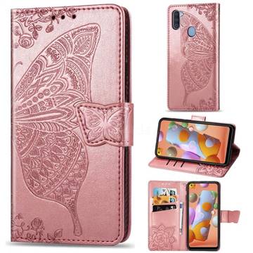 Embossing Mandala Flower Butterfly Leather Wallet Case for Samsung Galaxy A11 - Rose Gold