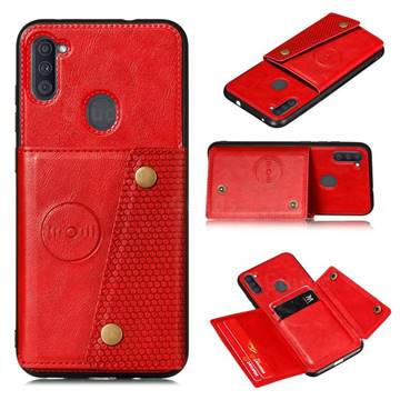 Retro Multifunction Card Slots Stand Leather Coated Phone Back Cover for Samsung Galaxy A11 - Red