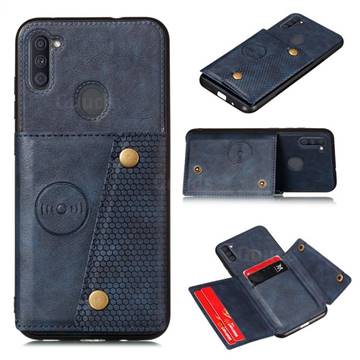 Retro Multifunction Card Slots Stand Leather Coated Phone Back Cover for Samsung Galaxy A11 - Blue
