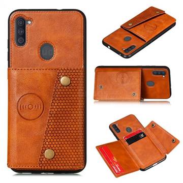 Retro Multifunction Card Slots Stand Leather Coated Phone Back Cover for Samsung Galaxy A11 - Brown