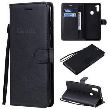Retro Greek Classic Smooth PU Leather Wallet Phone Case for Samsung Galaxy A11 - Black