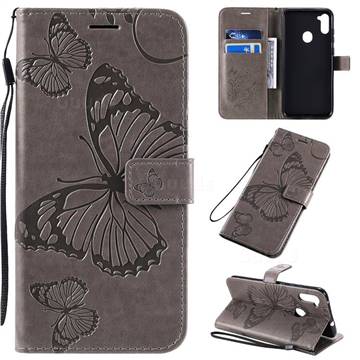 Embossing 3D Butterfly Leather Wallet Case for Samsung Galaxy A11 - Gray