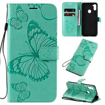 Embossing 3D Butterfly Leather Wallet Case for Samsung Galaxy A11 - Green