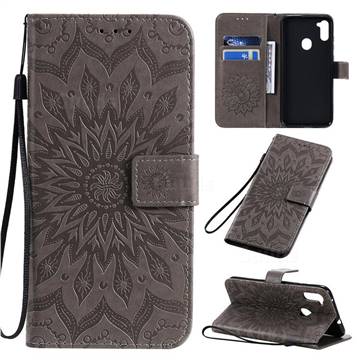 Embossing Sunflower Leather Wallet Case for Samsung Galaxy A11 - Gray