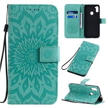 Embossing Sunflower Leather Wallet Case for Samsung Galaxy A11 - Green