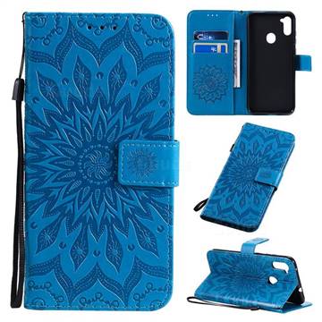 Embossing Sunflower Leather Wallet Case for Samsung Galaxy A11 - Blue