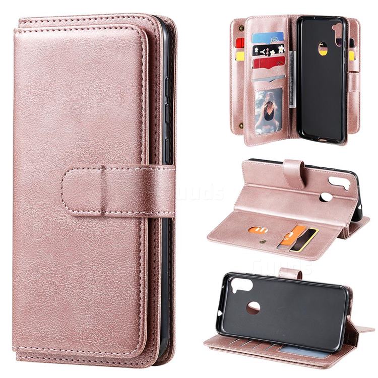 Multi-function Ten Card Slots and Photo Frame PU Leather Wallet Phone Case Cover for Samsung Galaxy A11 - Rose Gold