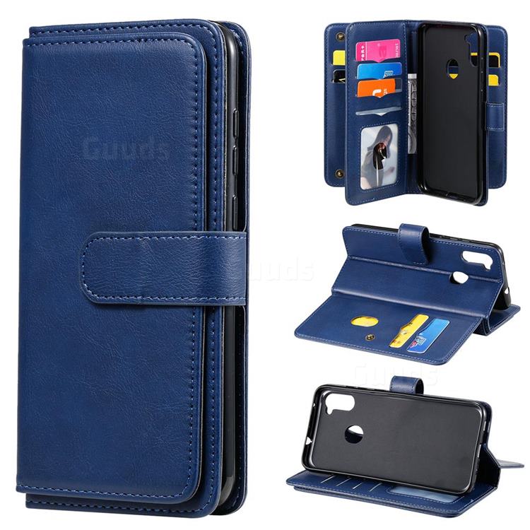 Multi-function Ten Card Slots and Photo Frame PU Leather Wallet Phone Case Cover for Samsung Galaxy A11 - Dark Blue
