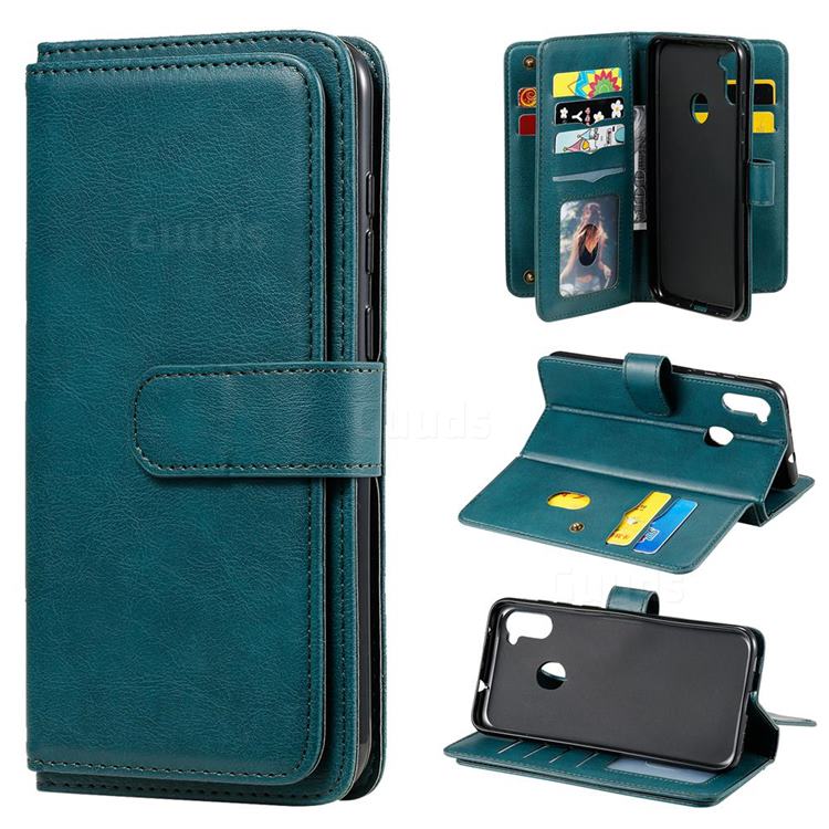 Multi-function Ten Card Slots and Photo Frame PU Leather Wallet Phone Case Cover for Samsung Galaxy A11 - Dark Green