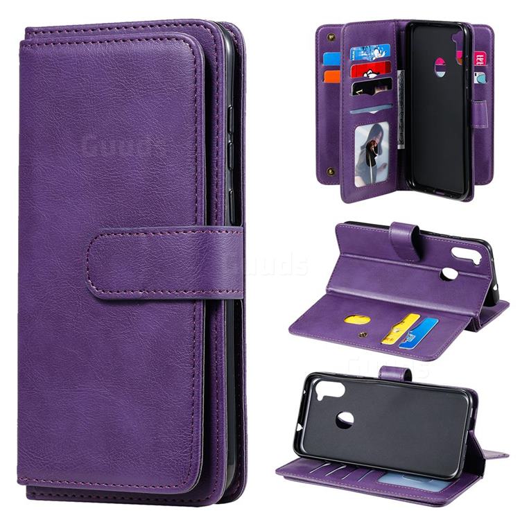 Multi-function Ten Card Slots and Photo Frame PU Leather Wallet Phone Case Cover for Samsung Galaxy A11 - Violet