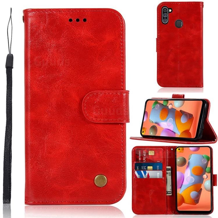 Luxury Retro Leather Wallet Case for Samsung Galaxy A11 - Red
