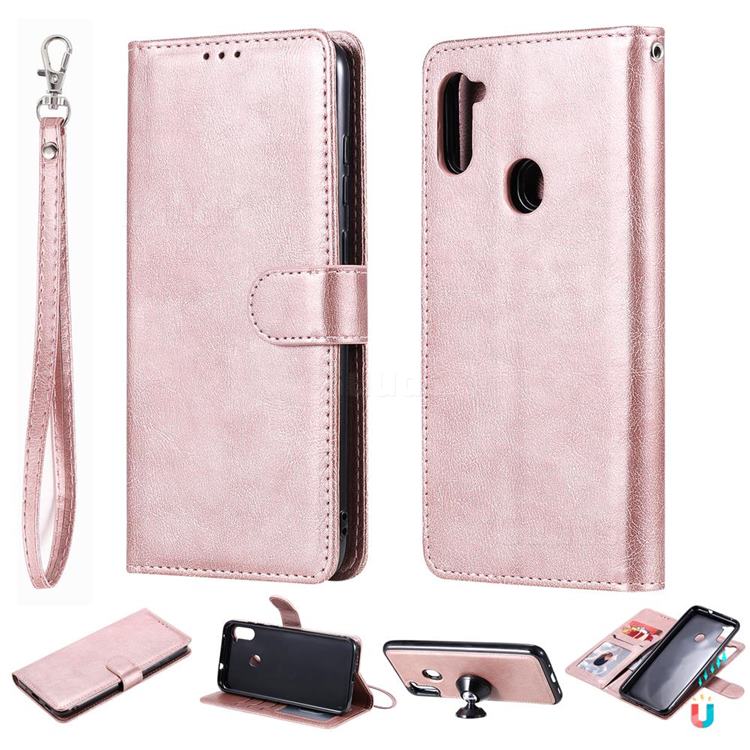 Retro Greek Detachable Magnetic PU Leather Wallet Phone Case for Samsung Galaxy A11 - Rose Gold