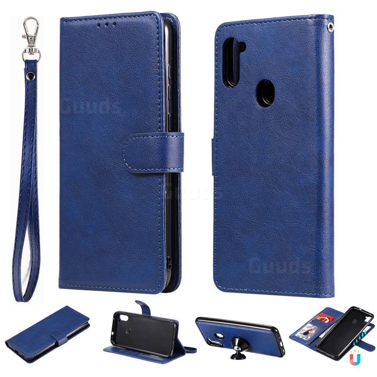 Retro Greek Detachable Magnetic PU Leather Wallet Phone Case for Samsung Galaxy A11 - Blue
