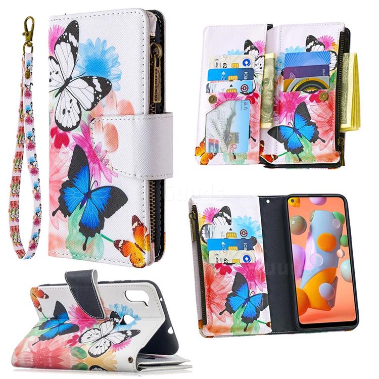 Vivid Flying Butterflies Binfen Color BF03 Retro Zipper Leather Wallet Phone Case for Samsung Galaxy A11