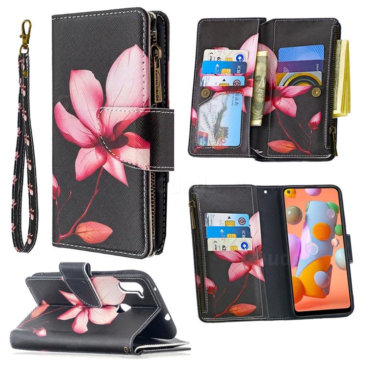 Lotus Flower Binfen Color BF03 Retro Zipper Leather Wallet Phone Case for Samsung Galaxy A11