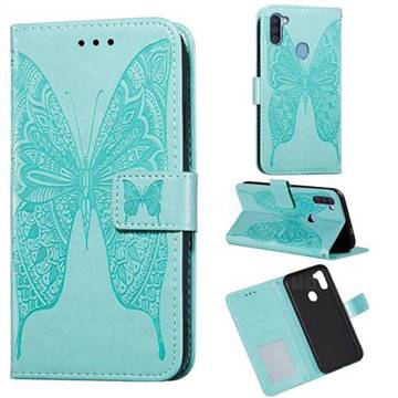 Intricate Embossing Vivid Butterfly Leather Wallet Case for Samsung Galaxy A11 - Green