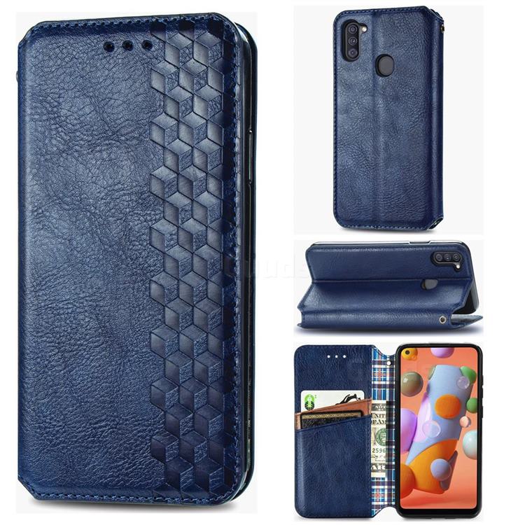 Ultra Slim Fashion Business Card Magnetic Automatic Suction Leather Flip Cover for Samsung Galaxy A11 - Dark Blue