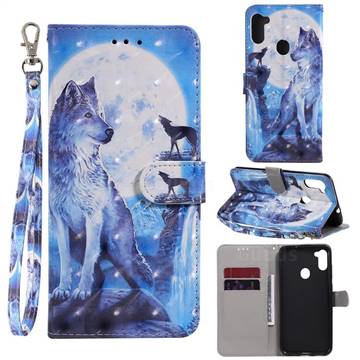 Ice Wolf 3D Painted Leather Wallet Phone Case for Samsung Galaxy A11