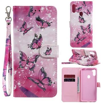 Pink Butterfly 3D Painted Leather Wallet Phone Case for Samsung Galaxy A11