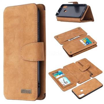 Binfen Color BF07 Frosted Zipper Bag Multifunction Leather Phone Wallet for Samsung Galaxy A11 - Brown