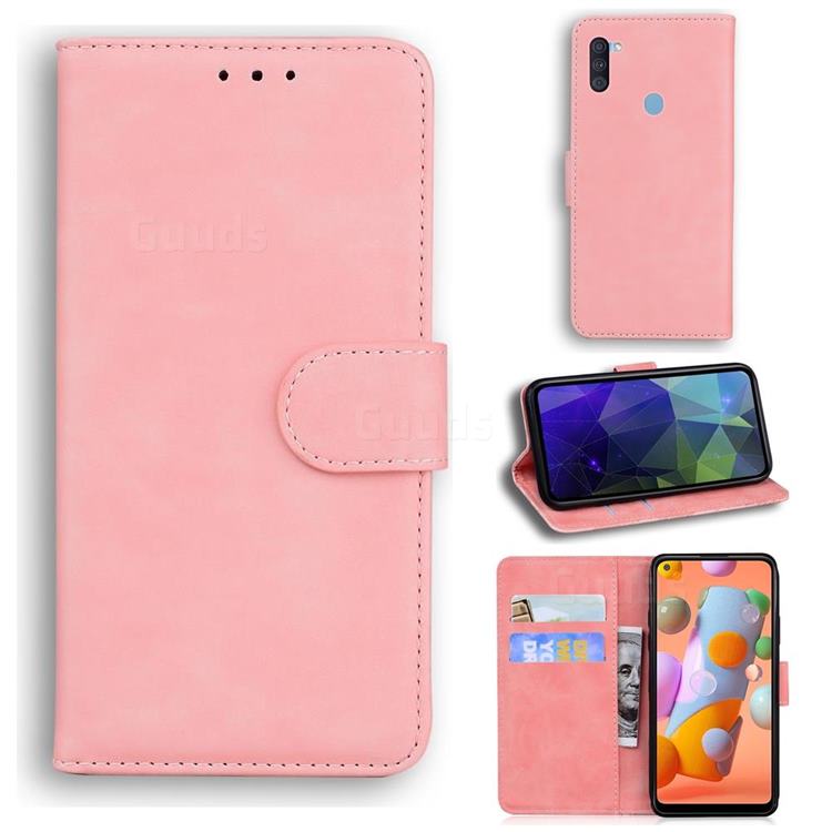 Retro Classic Skin Feel Leather Wallet Phone Case for Samsung Galaxy A11 - Pink