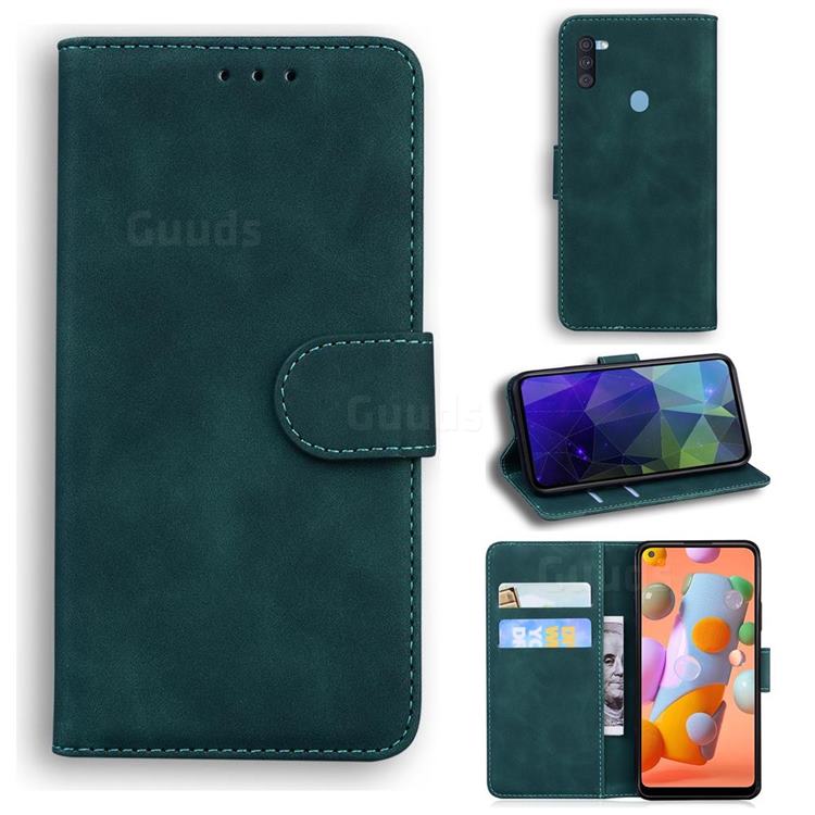 Retro Classic Skin Feel Leather Wallet Phone Case for Samsung Galaxy A11 - Green
