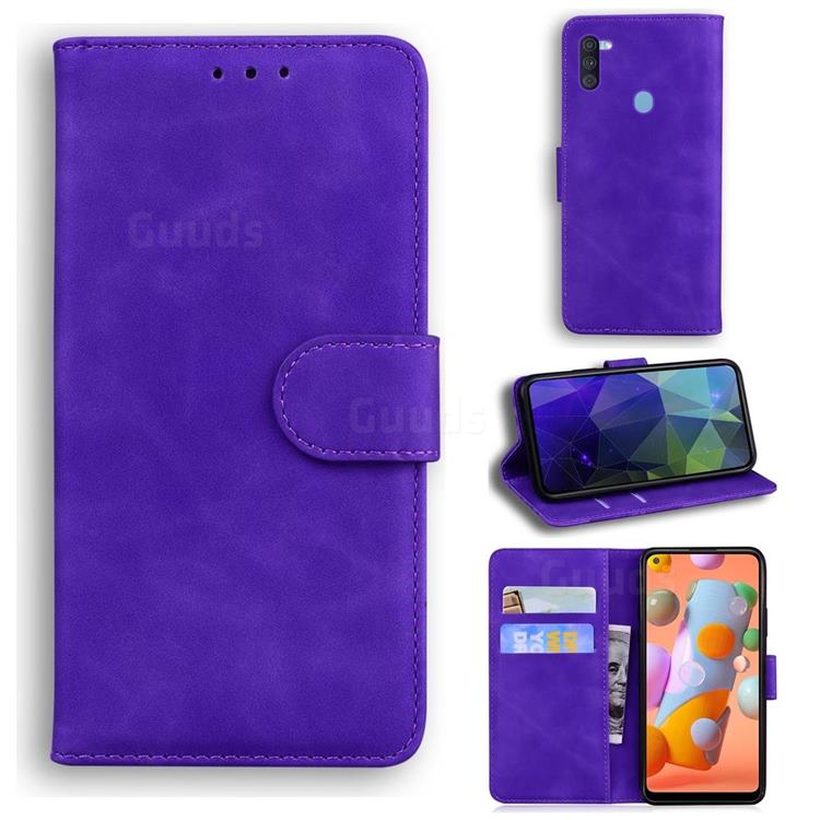 Retro Classic Skin Feel Leather Wallet Phone Case for Samsung Galaxy A11 - Purple