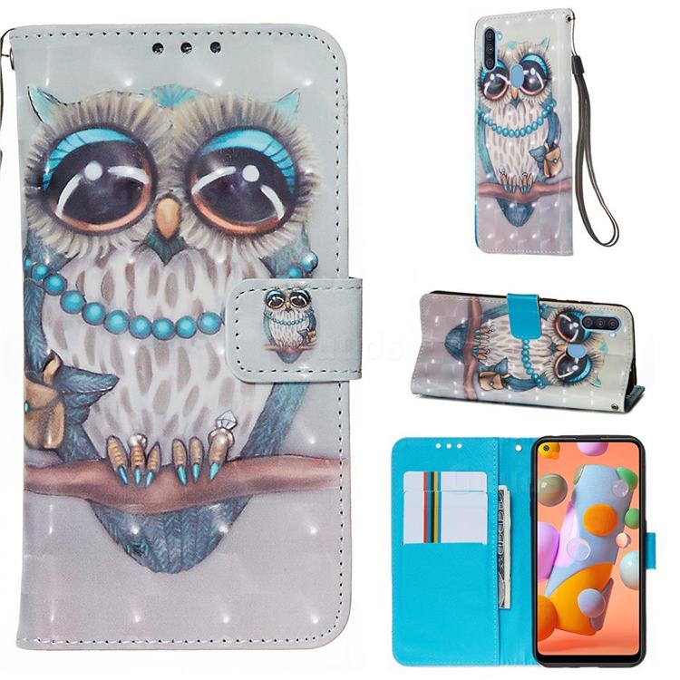 Sweet Gray Owl 3D Painted Leather Wallet Case for Samsung Galaxy A11