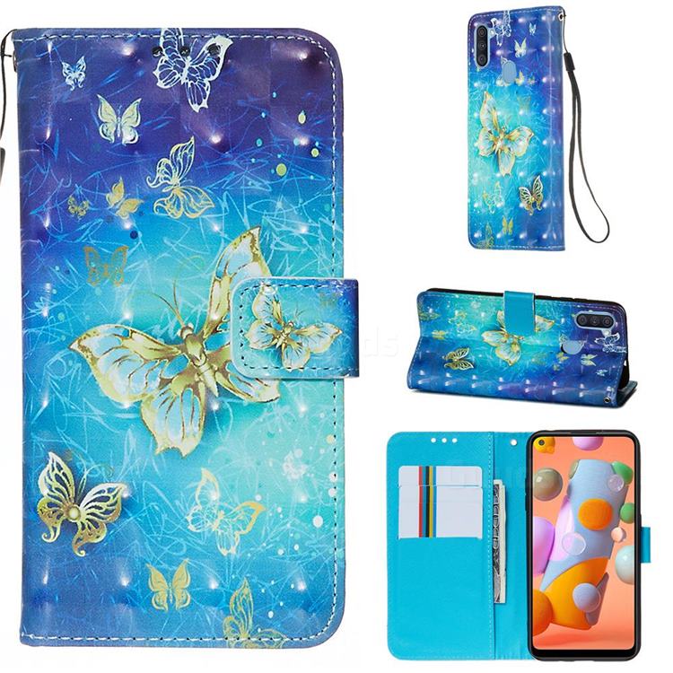 Gold Butterfly 3D Painted Leather Wallet Case for Samsung Galaxy A11