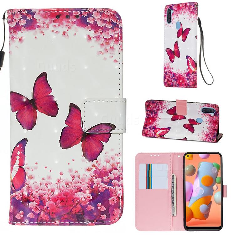 Rose Butterfly 3D Painted Leather Wallet Case for Samsung Galaxy A11