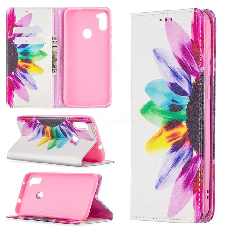 Sun Flower Slim Magnetic Attraction Wallet Flip Cover for Samsung Galaxy A11