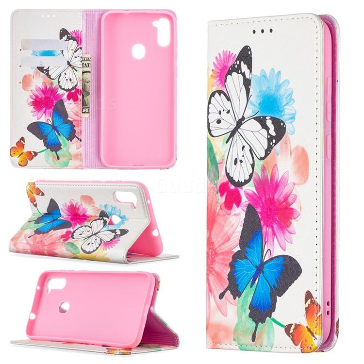 Flying Butterflies Slim Magnetic Attraction Wallet Flip Cover for Samsung Galaxy A11
