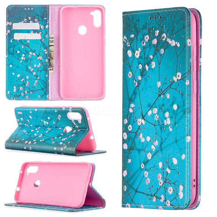 Plum Blossom Slim Magnetic Attraction Wallet Flip Cover for Samsung Galaxy A11