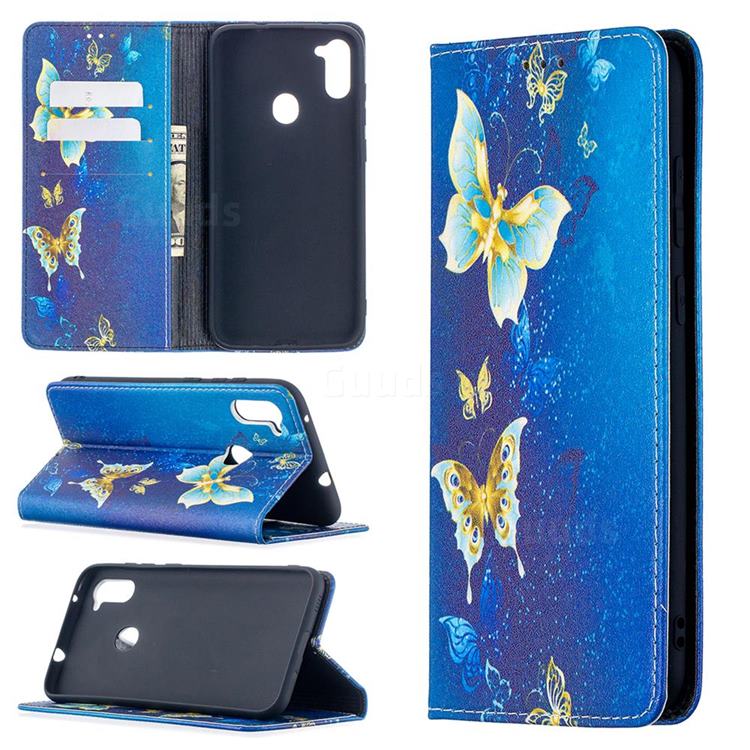 Gold Butterfly Slim Magnetic Attraction Wallet Flip Cover for Samsung Galaxy A11