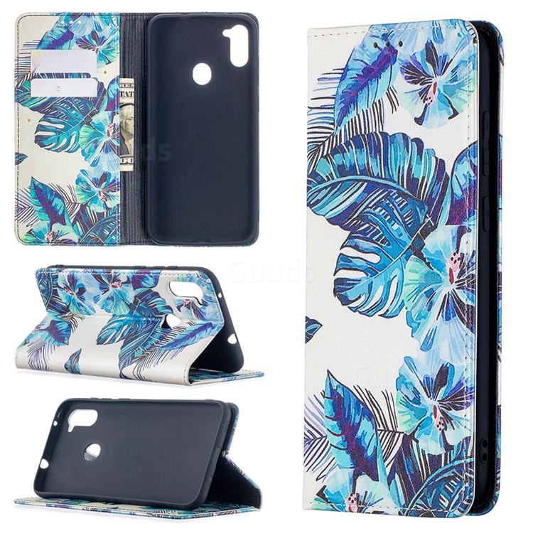 Blue Leaf Slim Magnetic Attraction Wallet Flip Cover for Samsung Galaxy A11