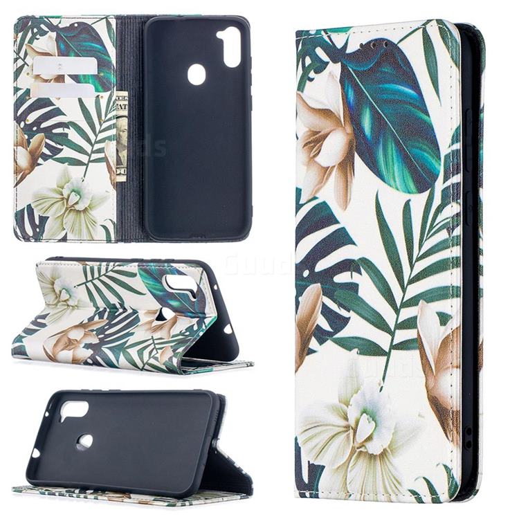 Flower Leaf Slim Magnetic Attraction Wallet Flip Cover for Samsung Galaxy A11