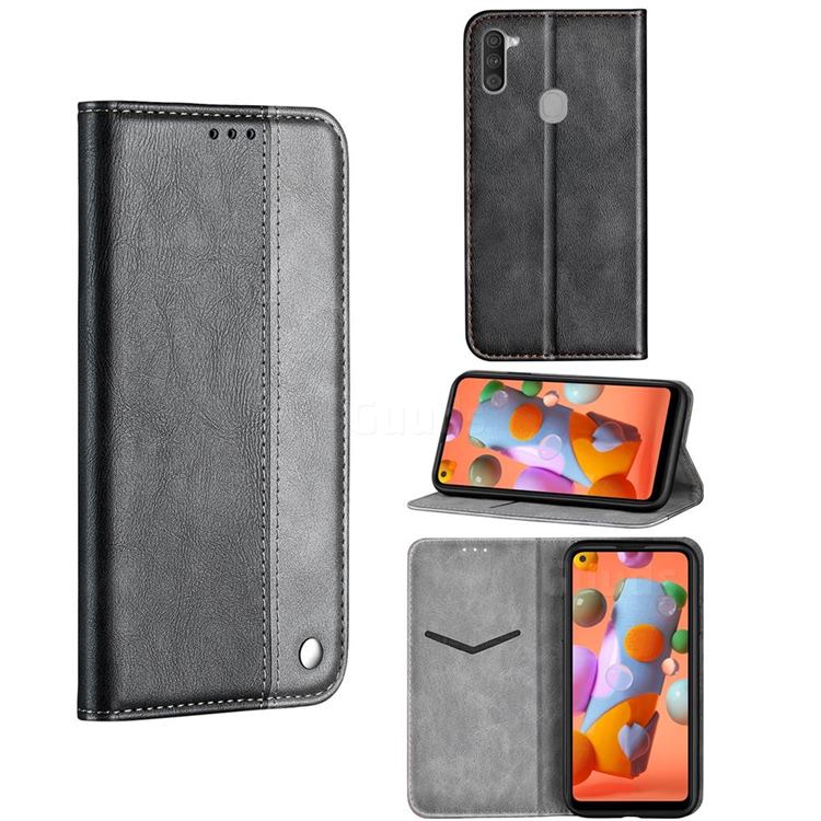 Classic Business Ultra Slim Magnetic Sucking Stitching Flip Cover for Samsung Galaxy A11 - Silver Gray