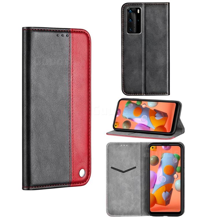 Classic Business Ultra Slim Magnetic Sucking Stitching Flip Cover for Samsung Galaxy A11 - Red