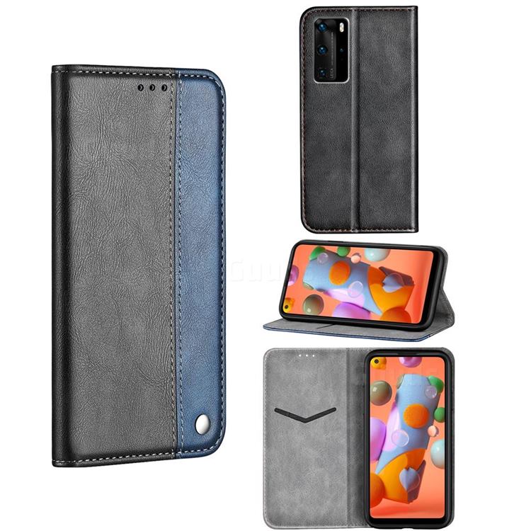 Classic Business Ultra Slim Magnetic Sucking Stitching Flip Cover for Samsung Galaxy A11 - Blue