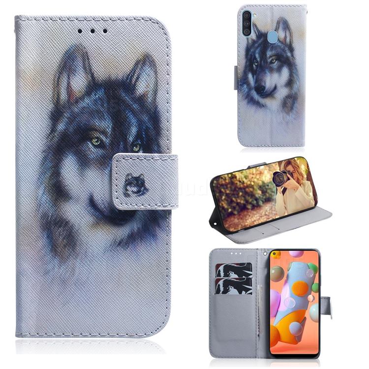 Snow Wolf PU Leather Wallet Case for Samsung Galaxy A11