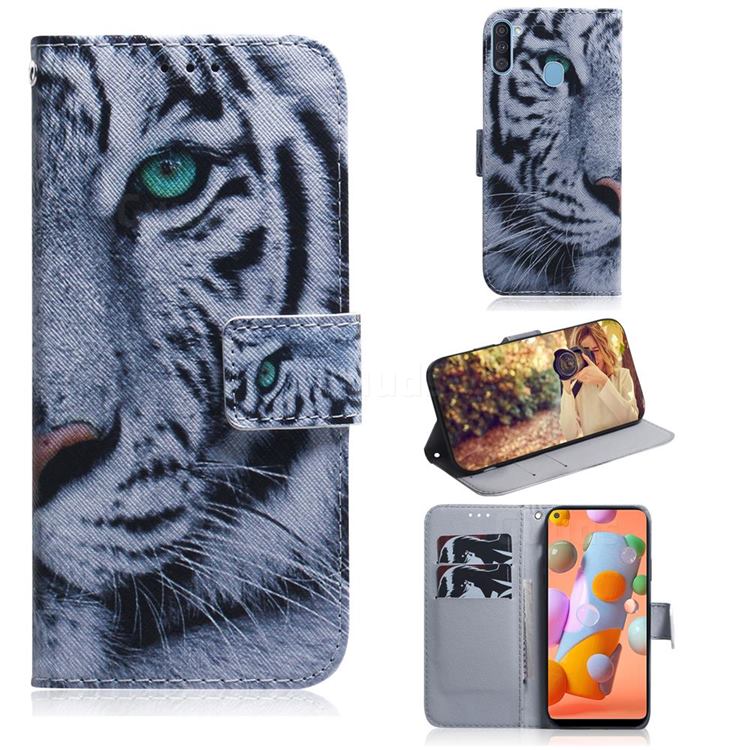 White Tiger PU Leather Wallet Case for Samsung Galaxy A11