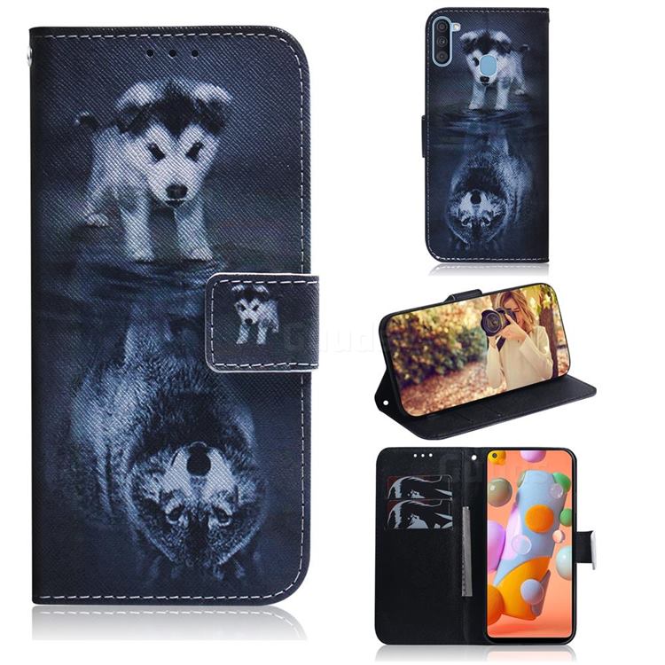 Wolf and Dog PU Leather Wallet Case for Samsung Galaxy A11
