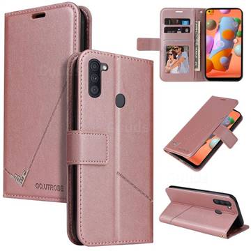GQ.UTROBE Right Angle Silver Pendant Leather Wallet Phone Case for Samsung Galaxy A11 - Rose Gold