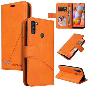 GQ.UTROBE Right Angle Silver Pendant Leather Wallet Phone Case for Samsung Galaxy A11 - Orange