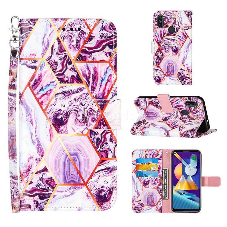 Dream Purple Stitching Color Marble Leather Wallet Case for Samsung Galaxy A11